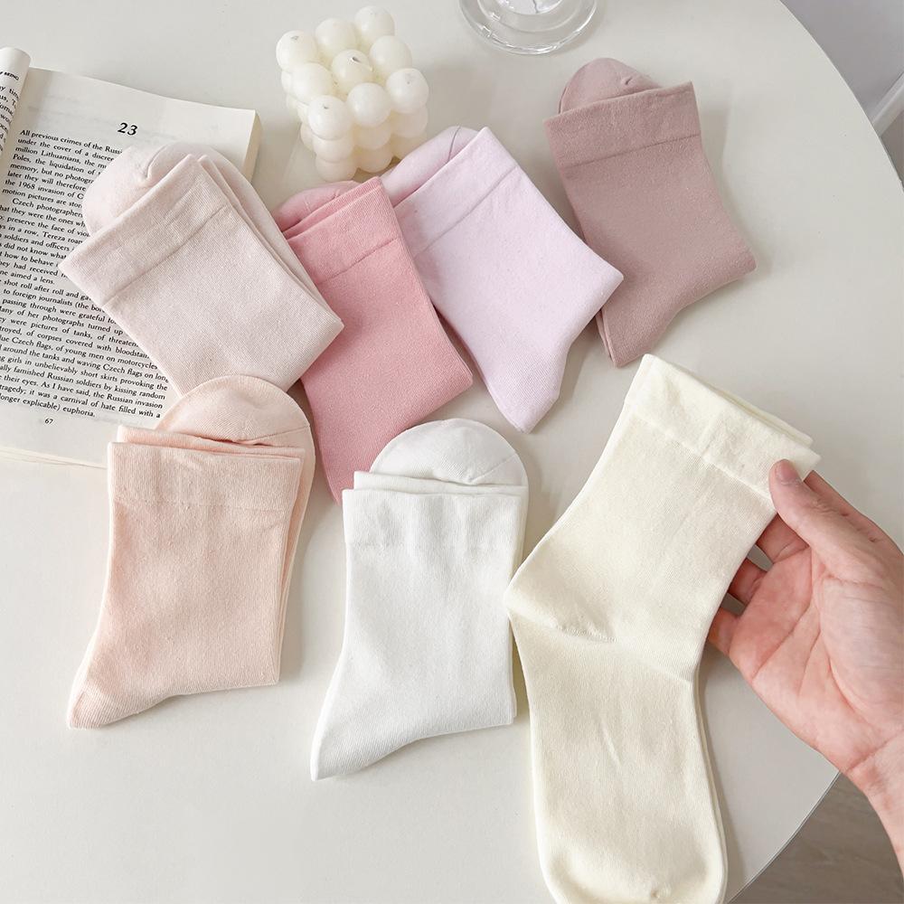 Women's Long Tube Socks Autumn and Winter Simple Solid Colors Pile Socks Ins Trendy Cotton Flat Mouth Middle Tube Socks