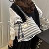 Autumn/Winter 2026 Literary Girl Striped Tote Bag - Large Capacity, Trendy Commuter Essential