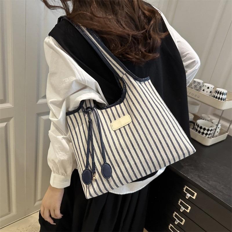 Autumn/Winter 2026 Literary Girl Striped Tote Bag - Large Capacity, Trendy Commuter Essential