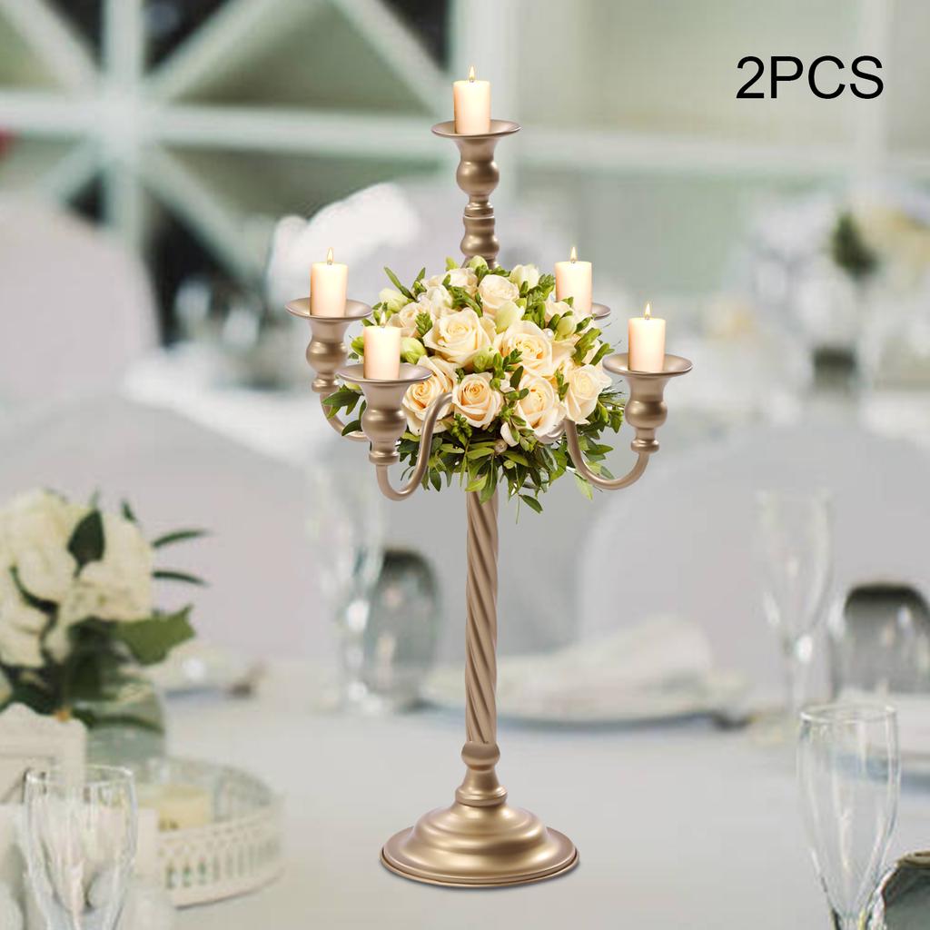 Elegant 5-Light Gold Candle Holder Set, 20 In Tall Wedding Candelabra, Floral Table Centerpiece for Formal Events & Party Decor