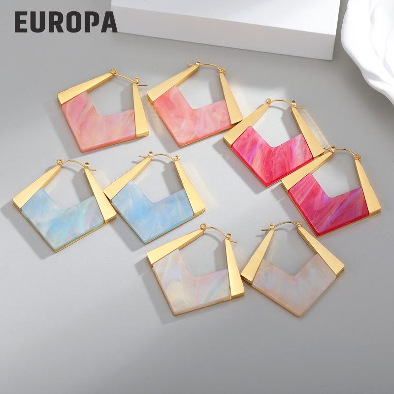 Simplistic Geometric 18K Gold-Plated Stainless Steel Earrings for Women - Elegant Commuting Fashion Jewelry with a Light Luxury Feel