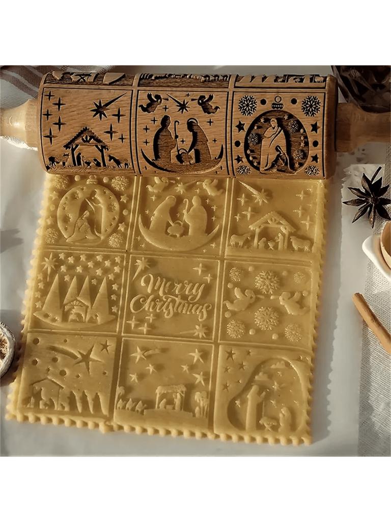 Christmas Snowflake & Vine Laser-Engraved Wooden Rolling Pin - Natural Wood Baking Tool for Holiday Cookies, Thanksgiving, Xmas.