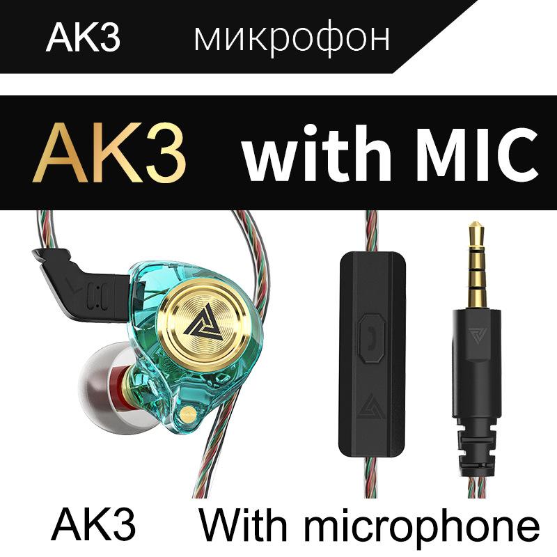AK3 FiLe Wired Earphone with Microphone HiFi Music Monitor Bass Headphones Noise Cancelling Headset For Sport Gaming Earbuds