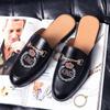 Spring/Summer Men's Patent Leather Mules - Trendy, Breathable, Casual with Fashion Embroidery.