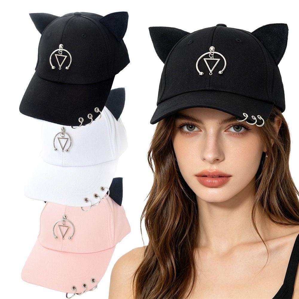 Metal Rings Baseball Caps Cat Ear Dad Hat Creative Sunscreen Hat Outdoor