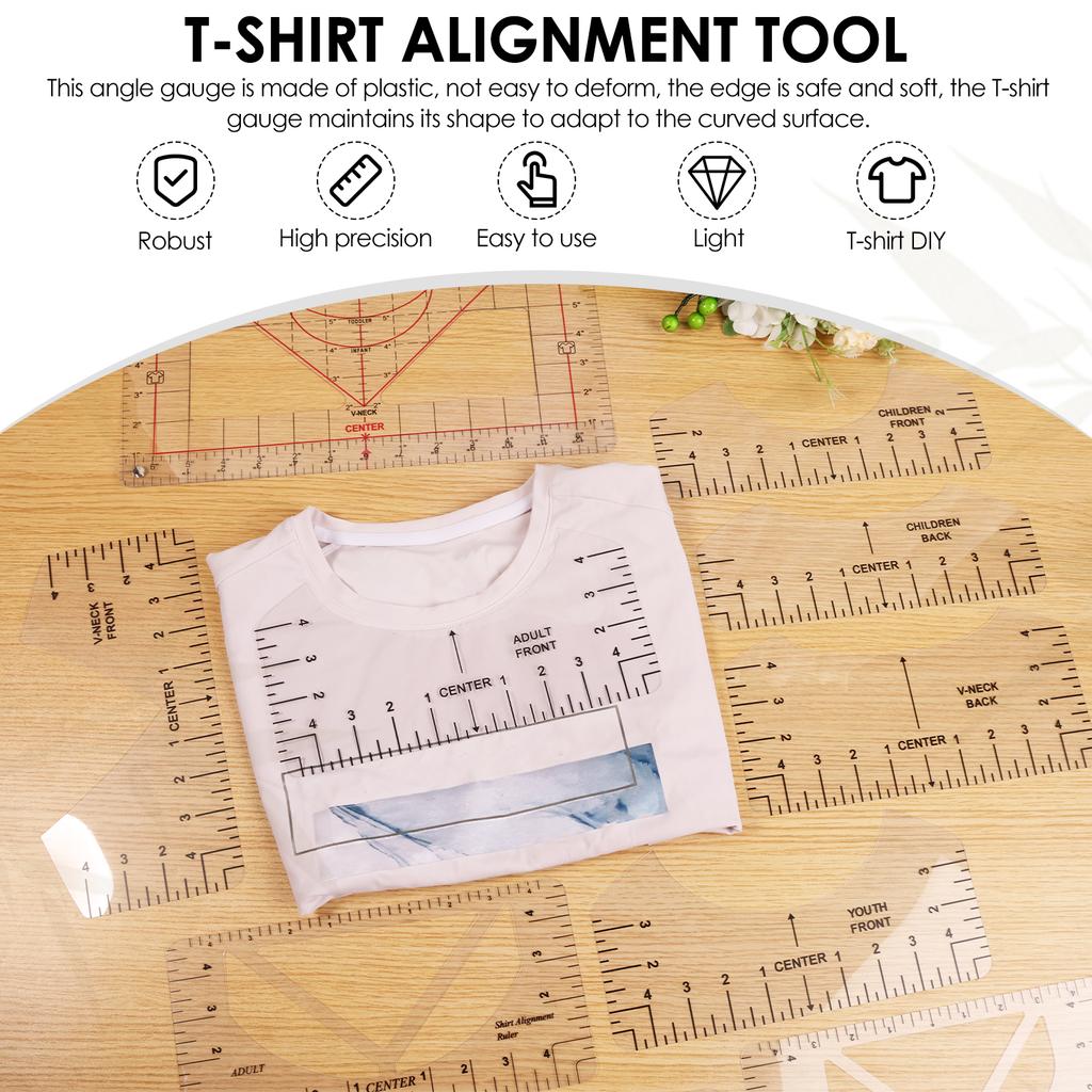 T-Shirt Ruler Guide Alignment Tool Chart DIY Measuring Ruler V-Neck Clear Round PVC Ruler for Sewing Design Back Front Clothing