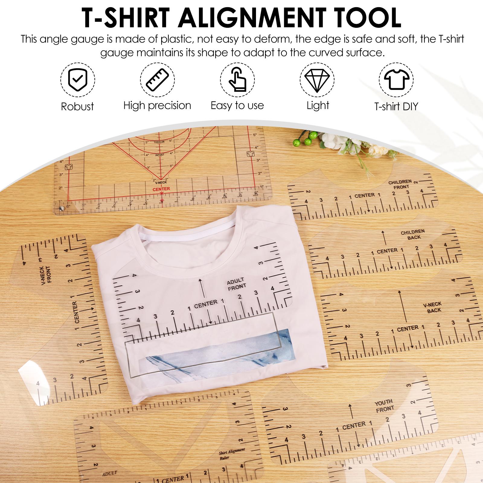 T-Shirt Ruler Guide Alignment Tool Chart DIY Measuring Ruler V-Neck Clear Round PVC Ruler for Sewing Design Back Front Clothing