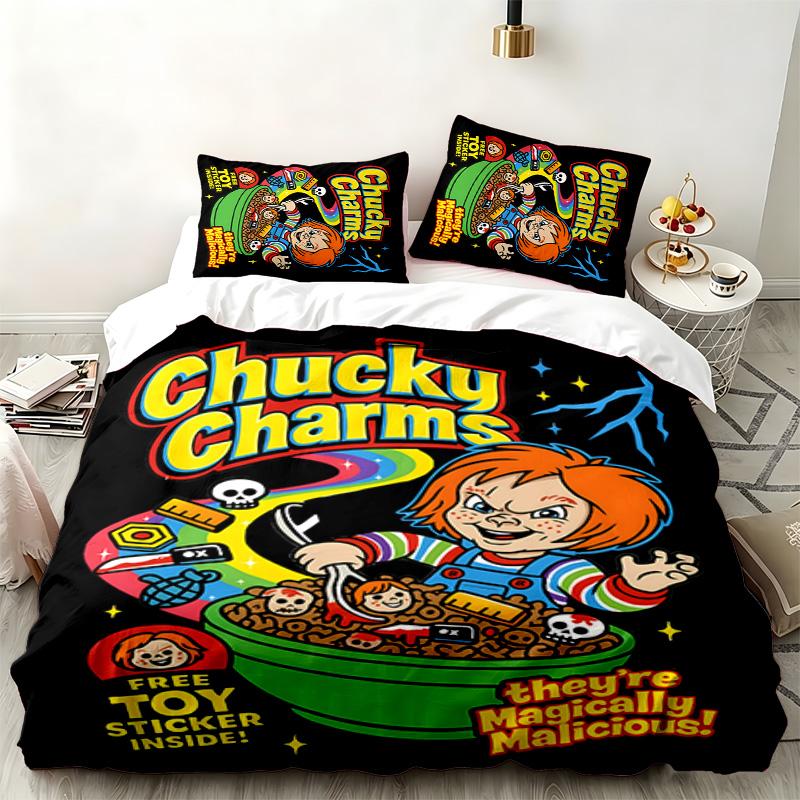 Set 3 piese Chucky cu Tiffany Perfect pentru dormitor Set de lenjerie de pat confortabil include o husă de pilotă și două fețe de pernă Cadou ideal pentru ziua de naștere sau Crăciun