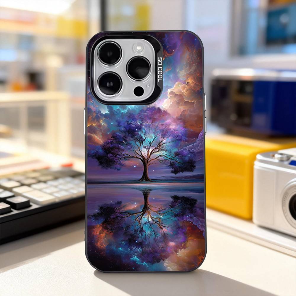 Tree of Life Space Phone Case For iPhone 17,16,15,14,13,12,11,Pro,XS,Max,Plus,Mini,SE4,E IMD Matte Black