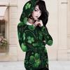 Women Plus Size Dark Purple Halloween Printed Asymmetric Cutout Neck Cold Shoulder Long Sleeve Fitted Top