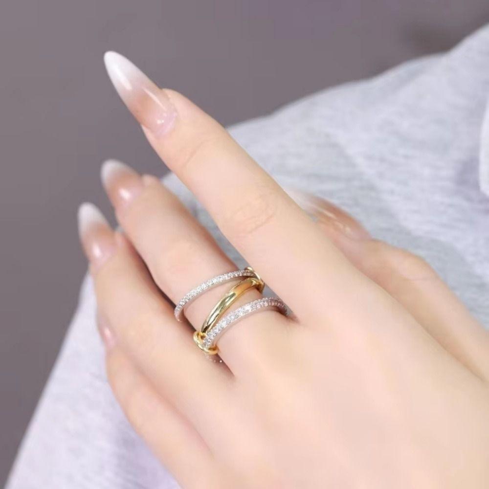 Three Layered Ring Stackable Rings Metal Multi-Link Connected Rings Geometric Knuckle Ring  Women