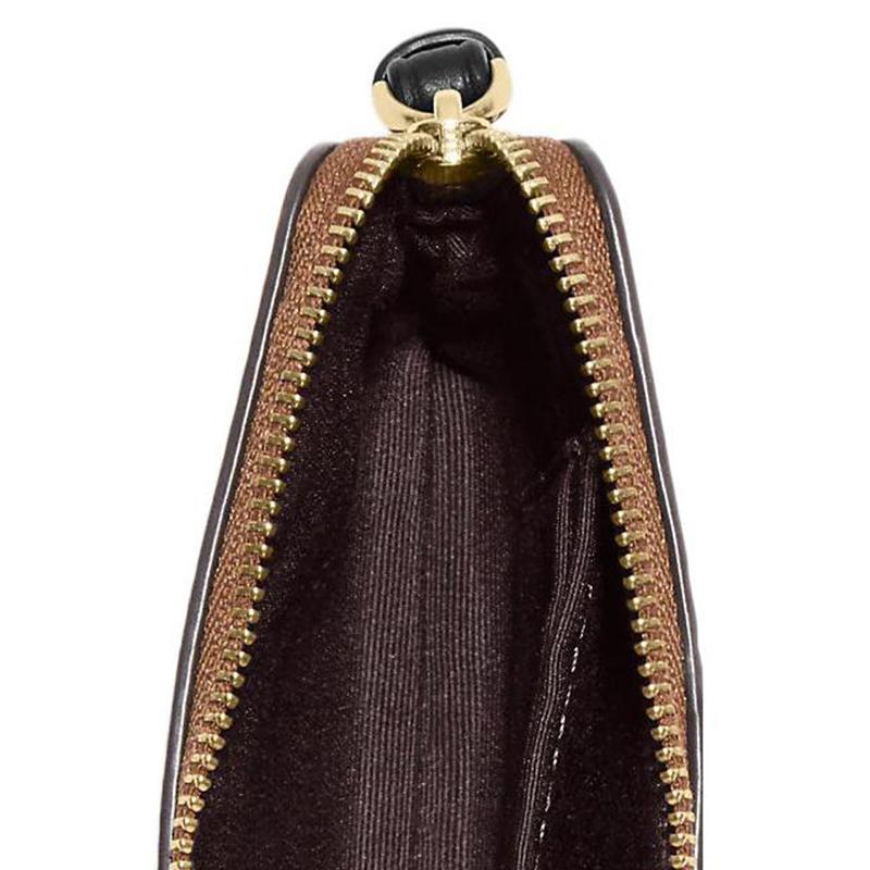 Coach Corner Zip 16 Logo Classic Monogram Stripe Contrast Stitching Zipper Wristlet Clutch Small Women Clutch Khaki Black CJ792-IMCBI