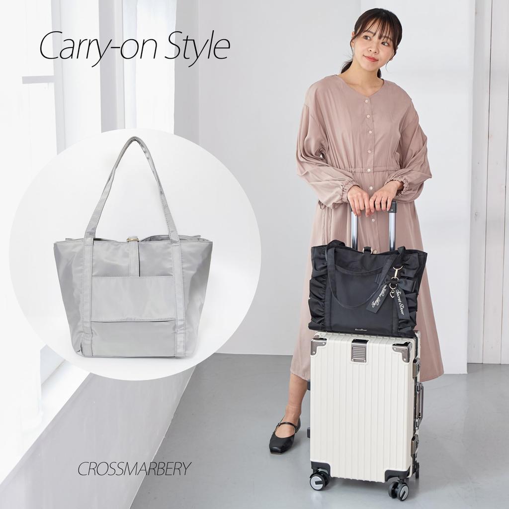 Crossmarberry Ribbon Tote Bag, A4 Size, Women's, Large, Lightweight, Frilled, Shoulder Bag, Handbag, Carry-on, Large Capacity, Perfect for Commuting,