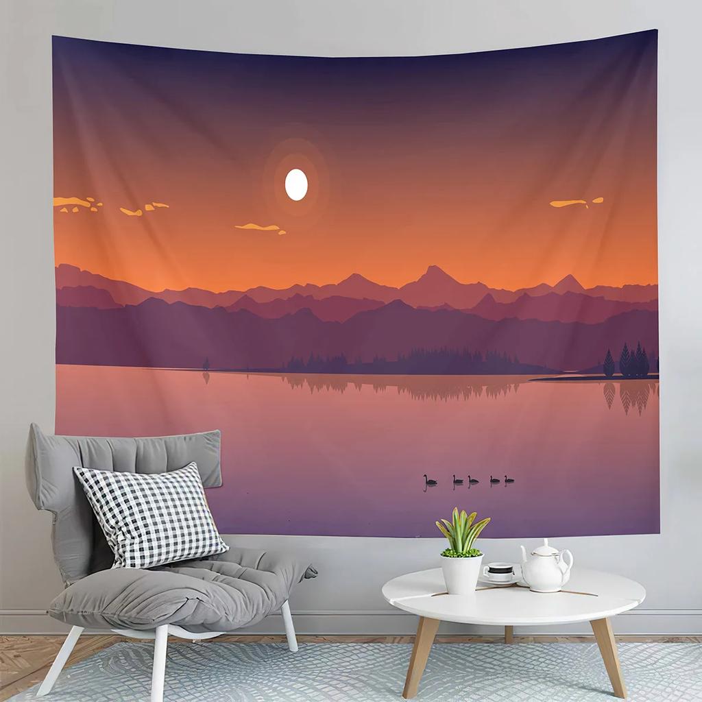 Abstract Snow Mountain Tapestry Nature Sunset Tapestry Purple Sky Tapestry Wall Hanging Tapestries Art Living Room Bedroom Dorm