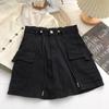 Women's High Waist Cargo Skirt A-Line Skirt Drawstring Pocket Patchwork Solid Color Micro Stretch Casual Mini Skirt