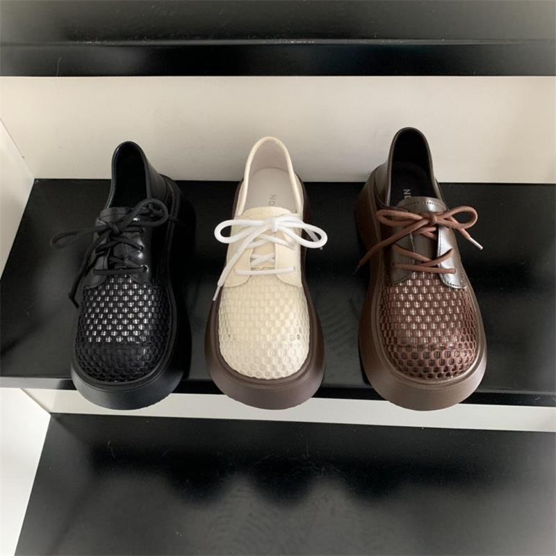 British style platform loafers women's 2025 spring and autumn new mesh breathable small leather shoes, two single shoes on one foot