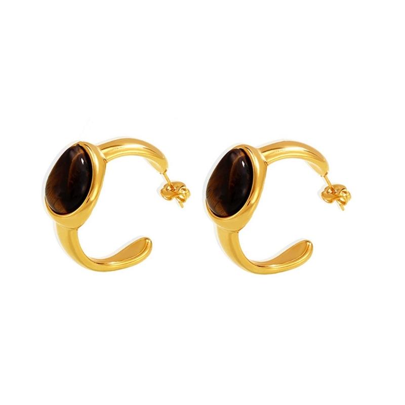 Sophisticated C Shaped Earrings Rings with Tigers Eye Stone to Elevating Your Look Styles at Any Evening Event