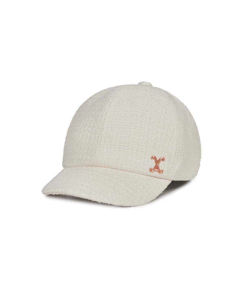 Bajal Va Curved Studded Tweed Ball Cap White