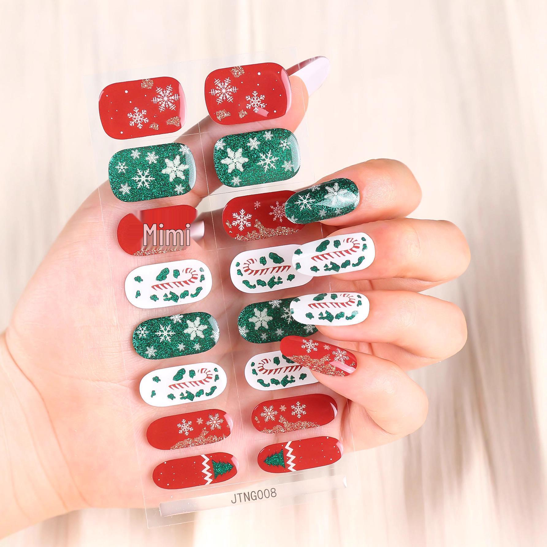 Праздничные рождественские полузатвердевшие гелевые наклейки для ногтей – 16 УФ-гелевых наклеек для ногтей