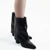 New Style Luxury Women's Cowgirl Boots Fashion Slip On Ladies Elegant Square Heel Long Pipe Boots Shoes Retro Zapatos Mujer