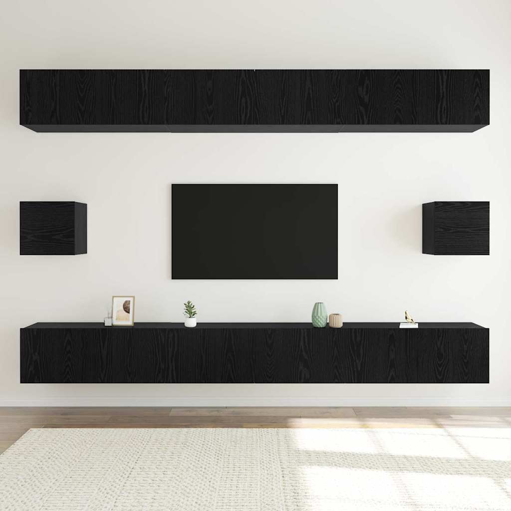 TV Cabinet Set 8 pcs Black Oak Effect Wood Based Material