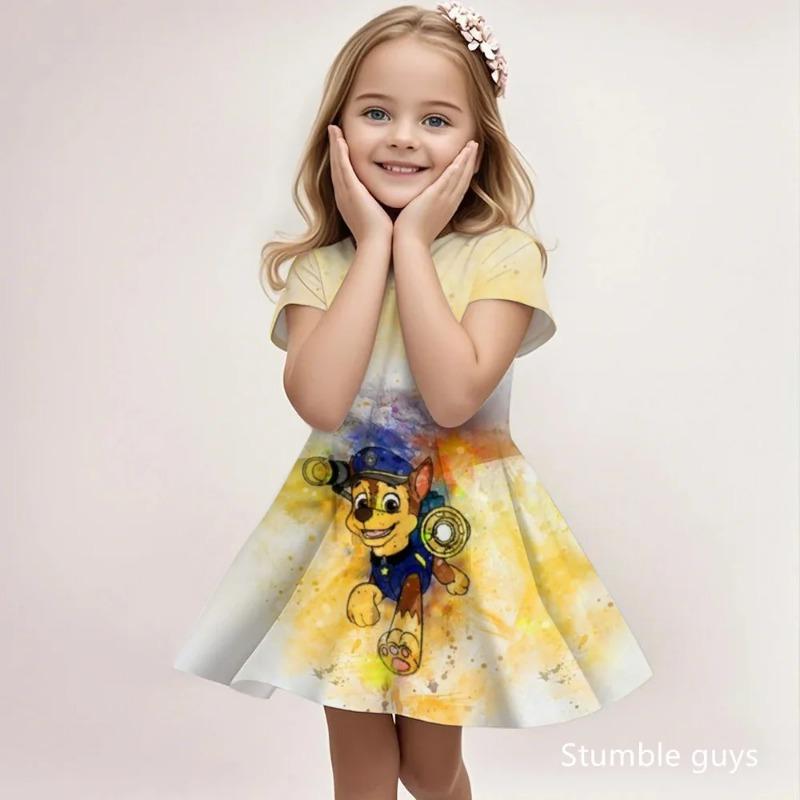 Paw Patrol Summer Casual Dress For Girls Cute Cartoon Print Fashion Beach Sundress Soft 110