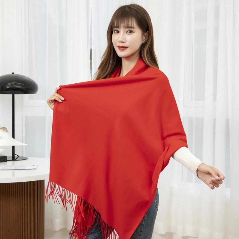 Großer roter Schal, hochwertiger und vielseitiger Woll-Kaschmir-Schal für Damen, Winterschal im koreanischen Stil, einfarbig