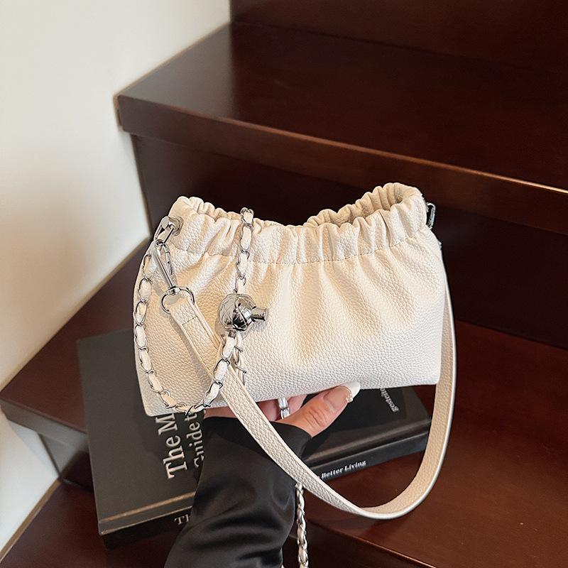 Folded Underarm Lychee Pattern Fashionable and Simple Chain Versatile Single Shoulder Oblique Span Handbag