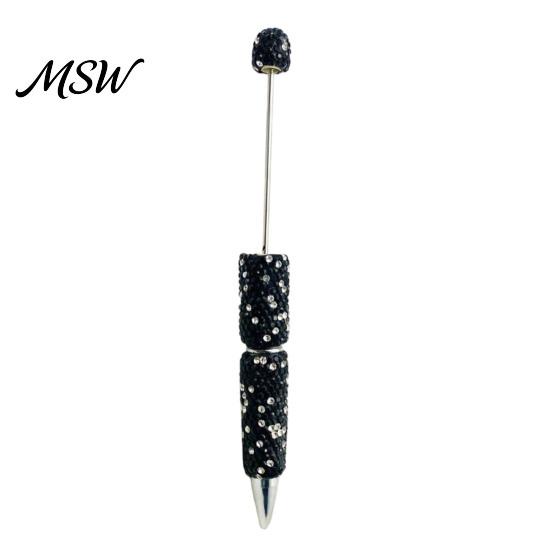 Beaded Ballpoint Pen Diamond Beadable Pens, Bling Rhinestone DIY Bead Pen, Crystal Shaft Retractable Twist Black Ink Pens for Decorations Office