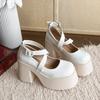 Fashion Super High Heel Single Shoes Autumn New Round Toe Shallow Mouth One Strap Platform Non-slip Wear-resistant Mary Jane Shoes