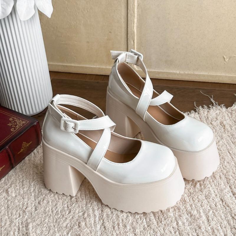 Fashion Super High Heel Single Shoes Autumn New Round Toe Shallow Mouth One Strap Platform Non-slip Wear-resistant Mary Jane Shoes