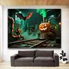 Pumpkin Head Train,Bat Design-Halloween Party Banner for Photo Booth,Party,Halloween Decor,Festive Event Celebrations,Wall Decor,Home Decor