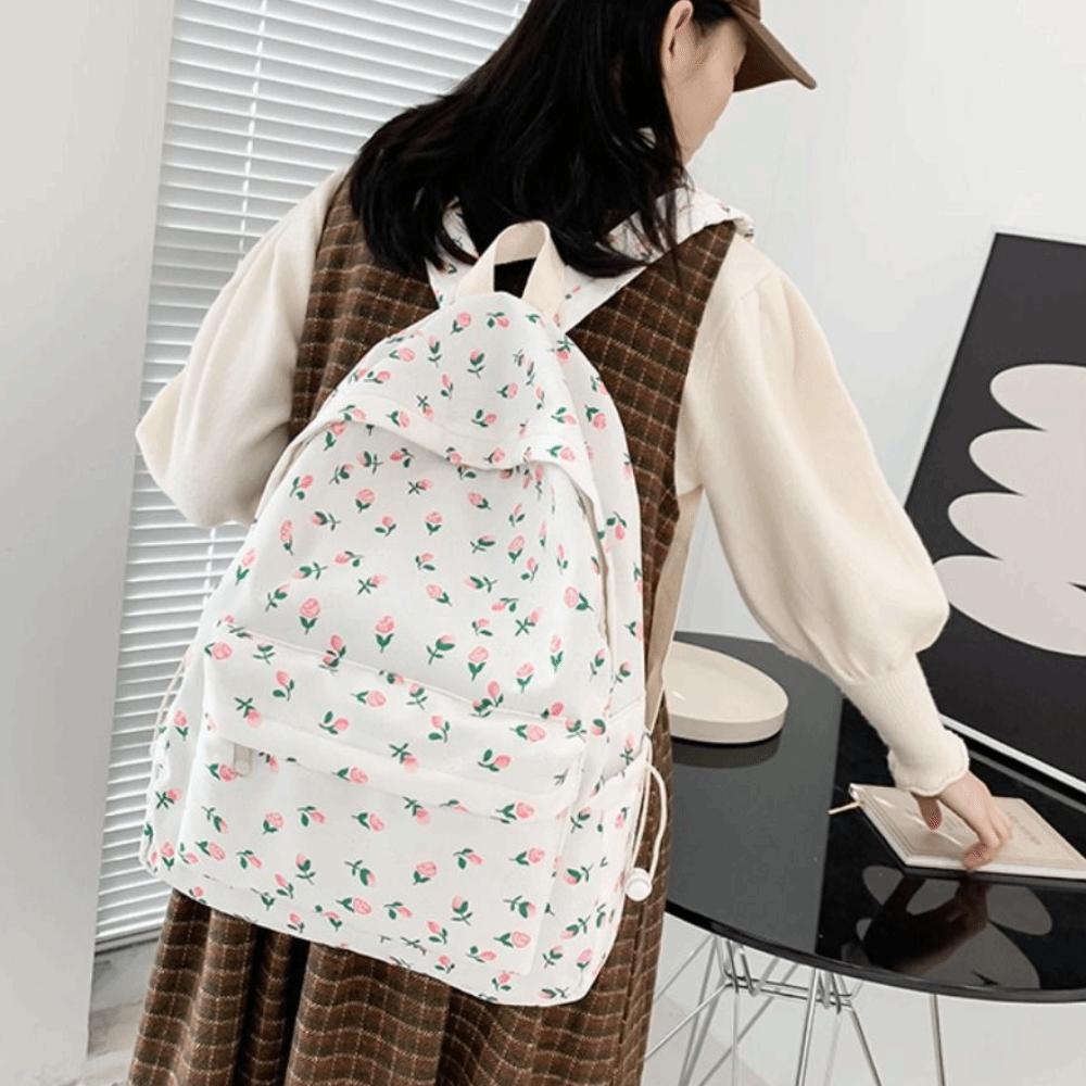 Estetyczny Plecak Studencki Nylonowa Torba na Ramię Duża Pojemność Kwiatowa Torba Szkolna Podręcznik