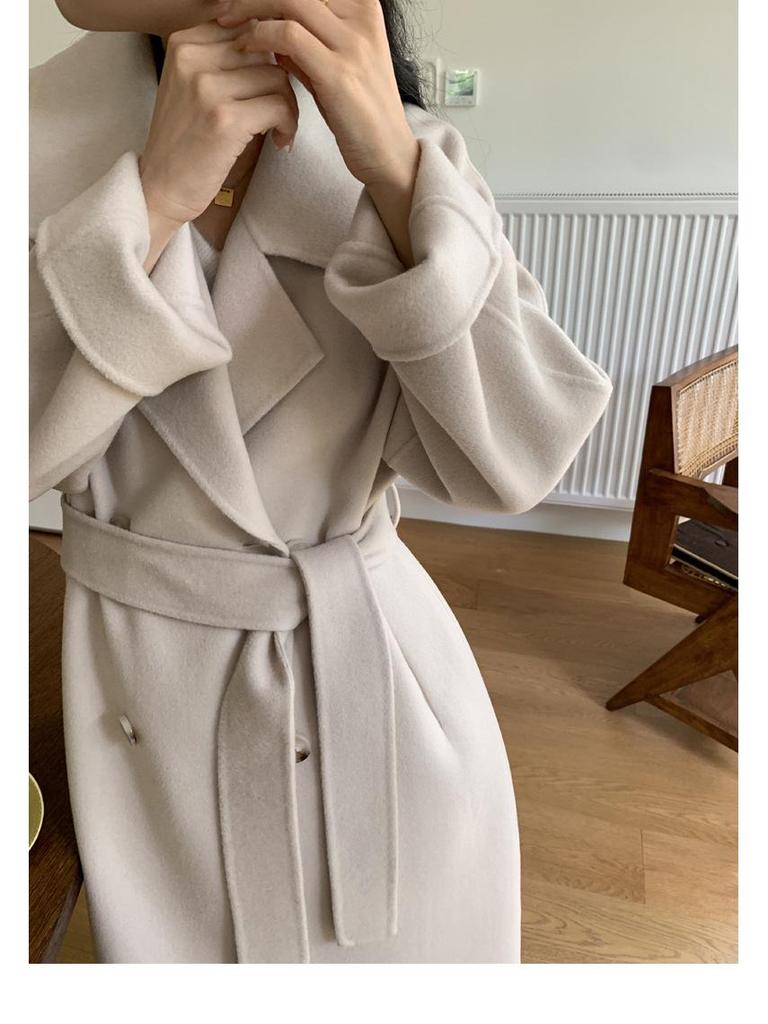 Women's Camel Wool Overcoat - Autumn/Winter High-End Suit with Belt, Petite Fit, Long H-Version, Elegant Temperament, Style 801