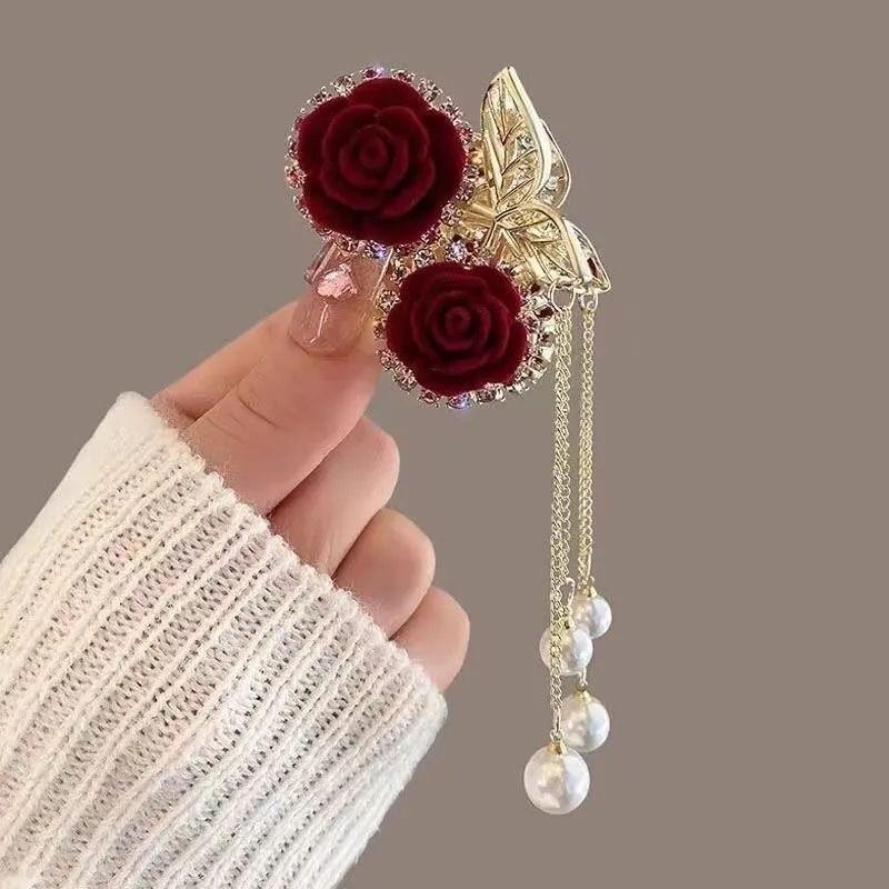 Korean Style Rhinestone Butterfly Pearl Tassel Hair Clip Other