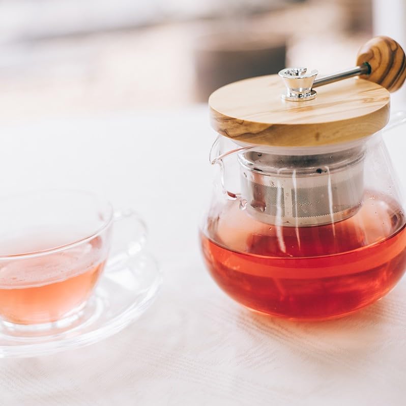 HARIO [TEO Wood 450] Olive Wood Teapot with Pull-Out Tea Strainer, Gift Wrapping Available, Model Number: TEO-45-OV
