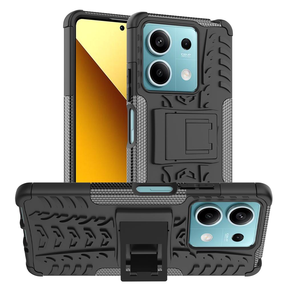 For Xiaomi Redmi Note 13 5G Tyre Pattern Case Kickstand PC+TPU Non-slip Phone Cover