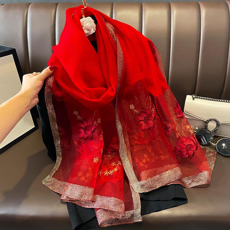 Women's Silk Wool Embroidered Scarf - Dual-Use Winter Shawl & Neck Gaiter
