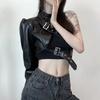 Stylish Asymmetrical Metal Buckle Halter-Neck Pu Leather One-Sleeve Jacket 2025 Spring and Autumn European and American Amazon New Model
