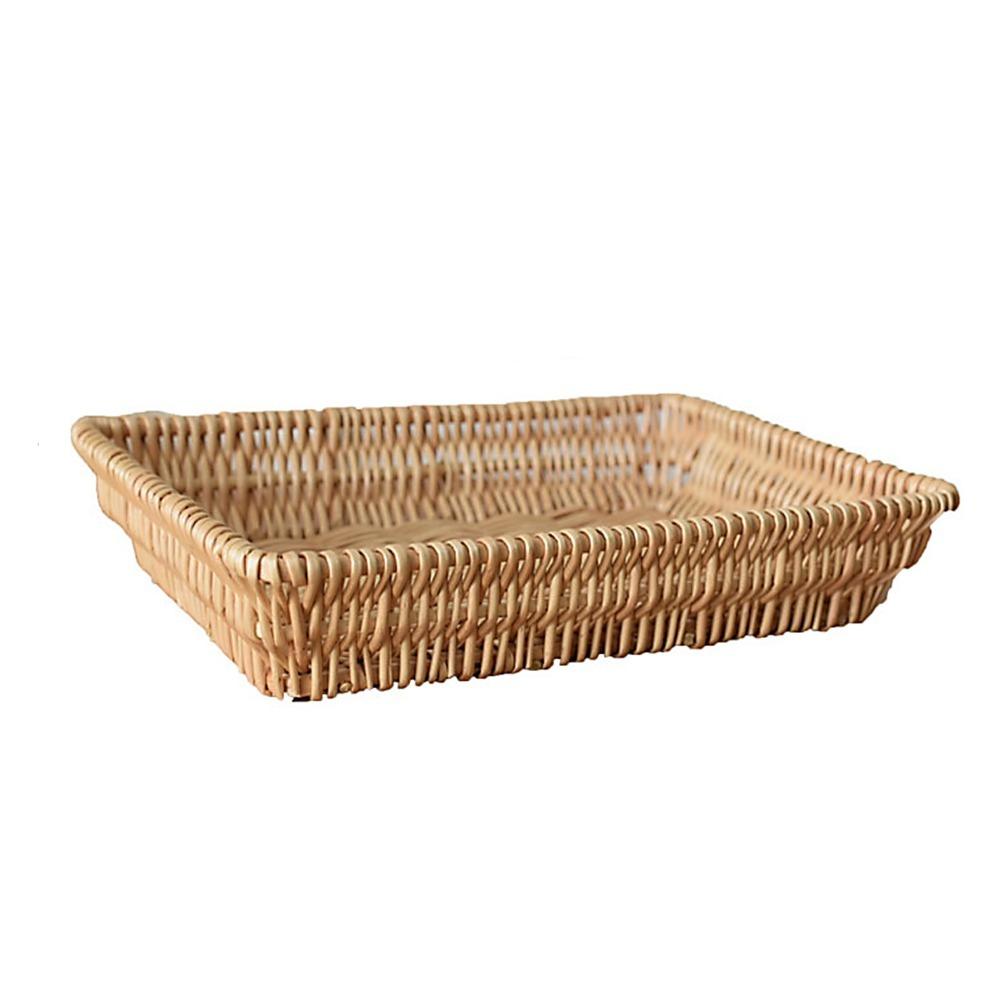 Wood Color Woven Serving Tray Rectangle Multifunctional Storage Basket Home Organization