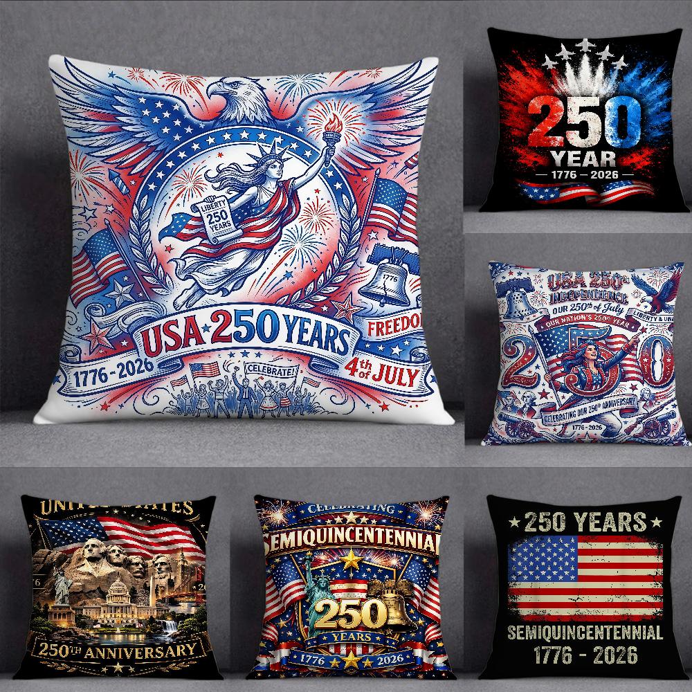 American th Anniversary Pillow Case Square DoubleSided Printing Sofa Cushion Cover Pillowcase Bedroom Bedside