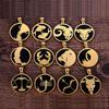 Punk Zodiac Constellation Pendant Gold Color Stainless Steel Round Necklaces for Men Women Fashion Party Jewelry Birthday Gift