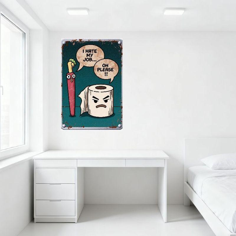 Vintage Comedy Toothbrush & Toilet Paper Angry Face Metal Tin Sign Retro Distressed Rusty Plaque for Home Bar Man Cave Cafe Wall