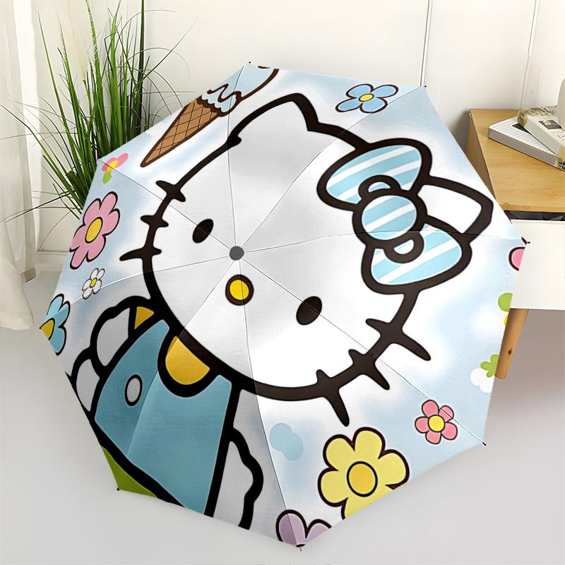 

1pc Hello Kitty Ice Cream Cone Auto Open Close Umbrella - Portable Folding Design, 8-Rib Iron Frame Outdoor Umbrella, Perfect Gift for Fans, Travelers
