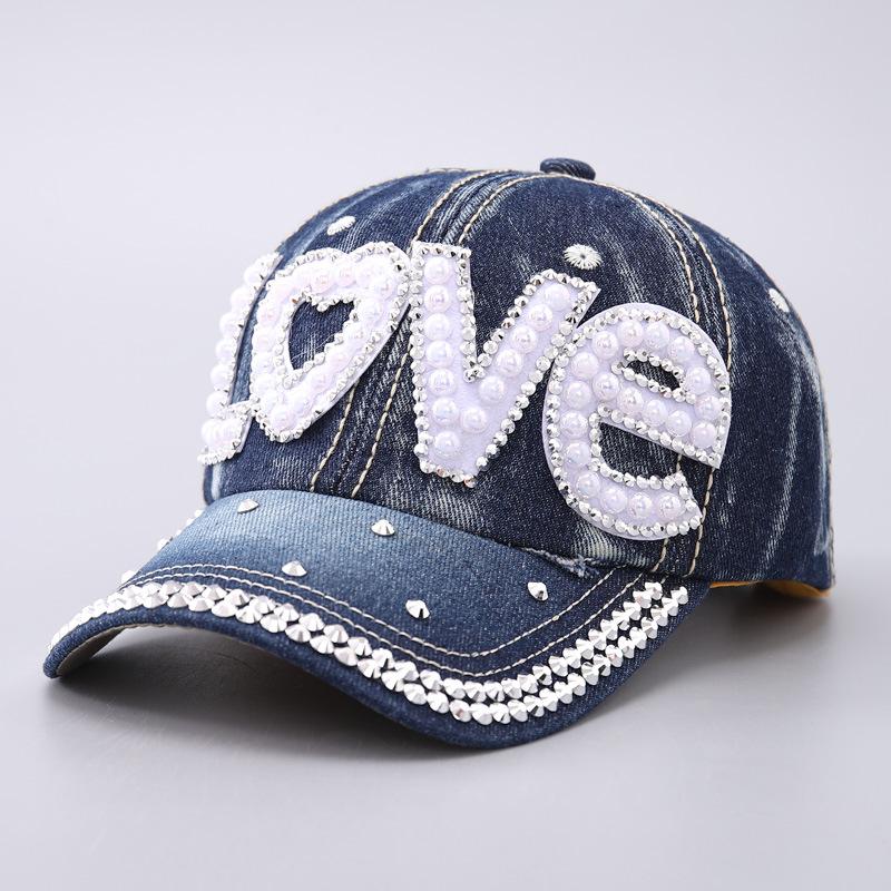 Neue Denim-Baseballkappe Damenmode farbige Diamanten Liebe Liebe Schmetterling Schirmmütze Spot