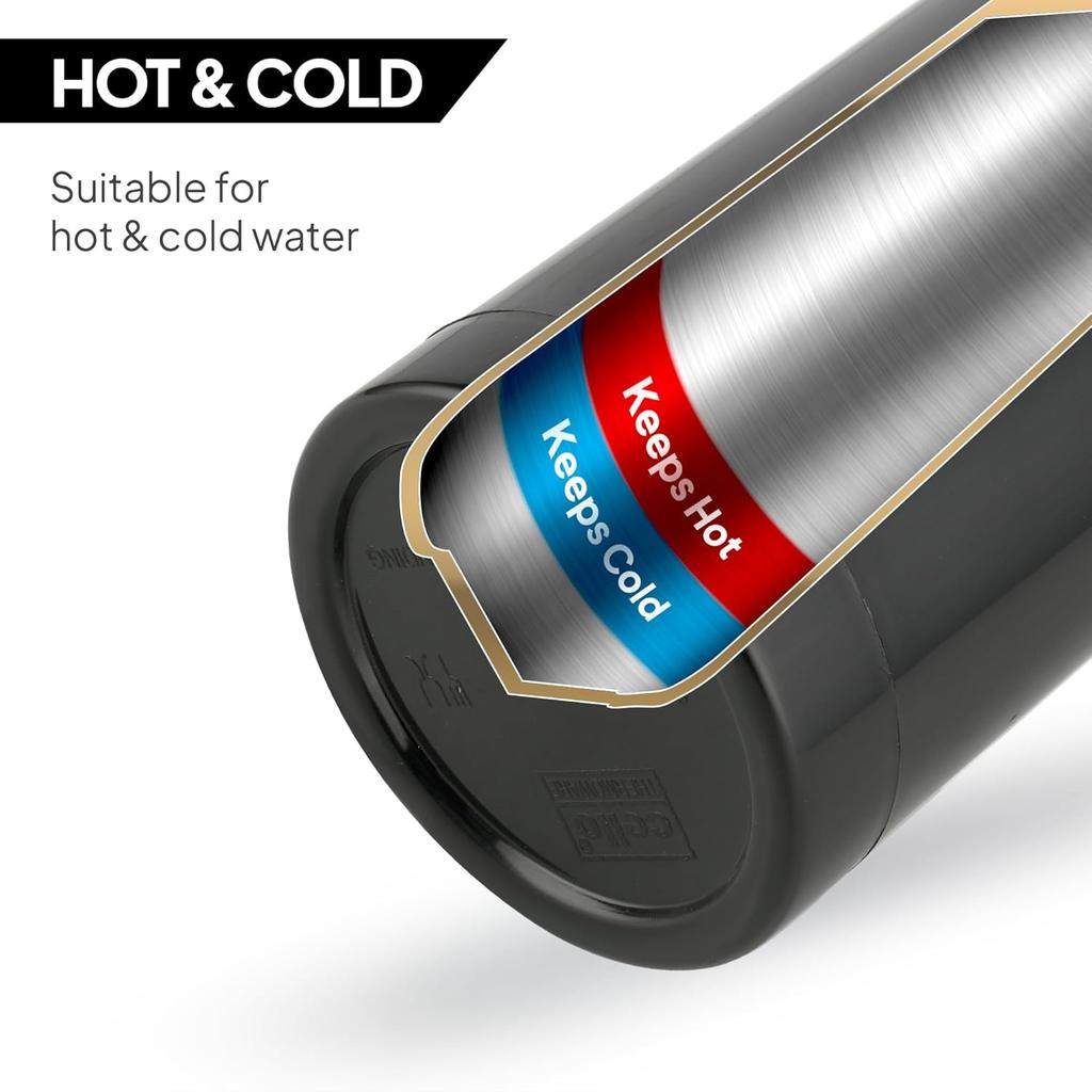 Sticlă de apă etanșă din oțel inoxidabil pentru utilizare la sală, birou, călătorii, cu curea de mână, de culoare neagră, 650 ml, design netoxic și fără BPA