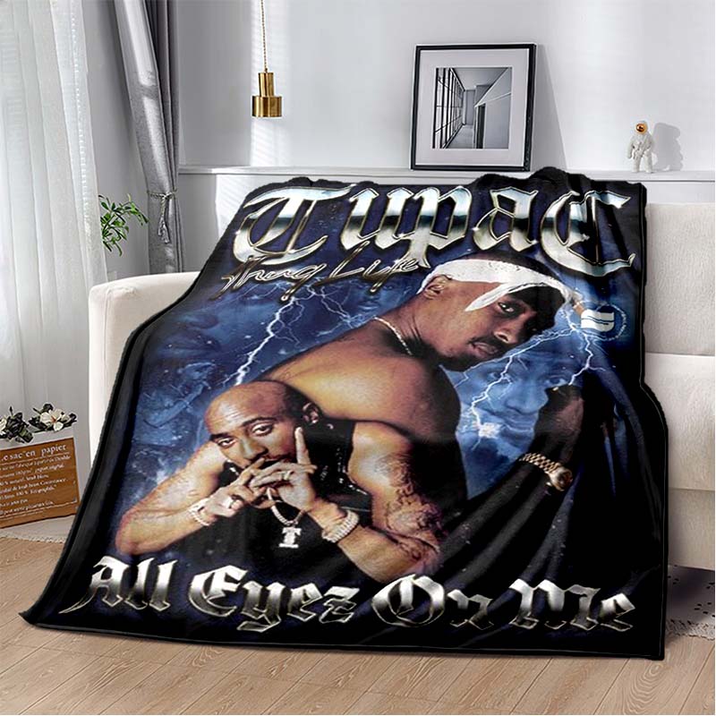 Tupac Shakur Thunder Double Portrait All Eyez On Me Thug Life Flannel Blanket Soft Warm Washable 90s Hip Hop Fan Sofa Bedroom Decor Throw