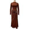 European Style Autumn Solid Color Long Sleeve Dress with Decorative Buckle