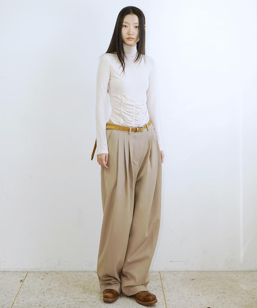 PROVO Mock Neck Shirred Tee / Beige
