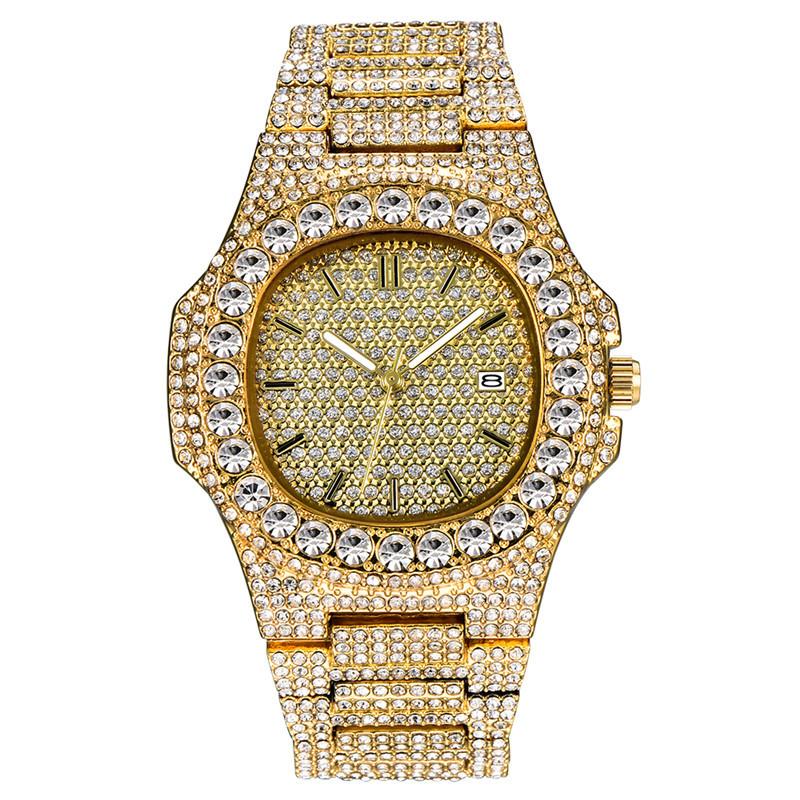 Full Diamond Watch Men's Trendy Man Cool Diamond-encrusted Gypsy Calendar Quartz Watch